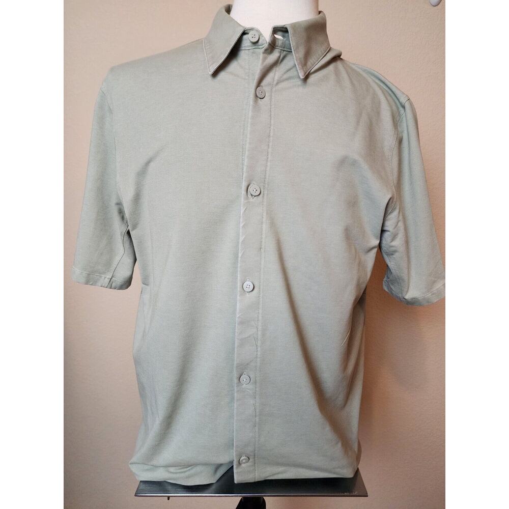 Lululemon Shirt Mens Large Short Sleeve Button Up Light Green Cotton / Lycra